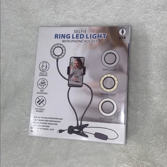 Black Flexible Phone Holder with Ring Light - Picture 3 of 8